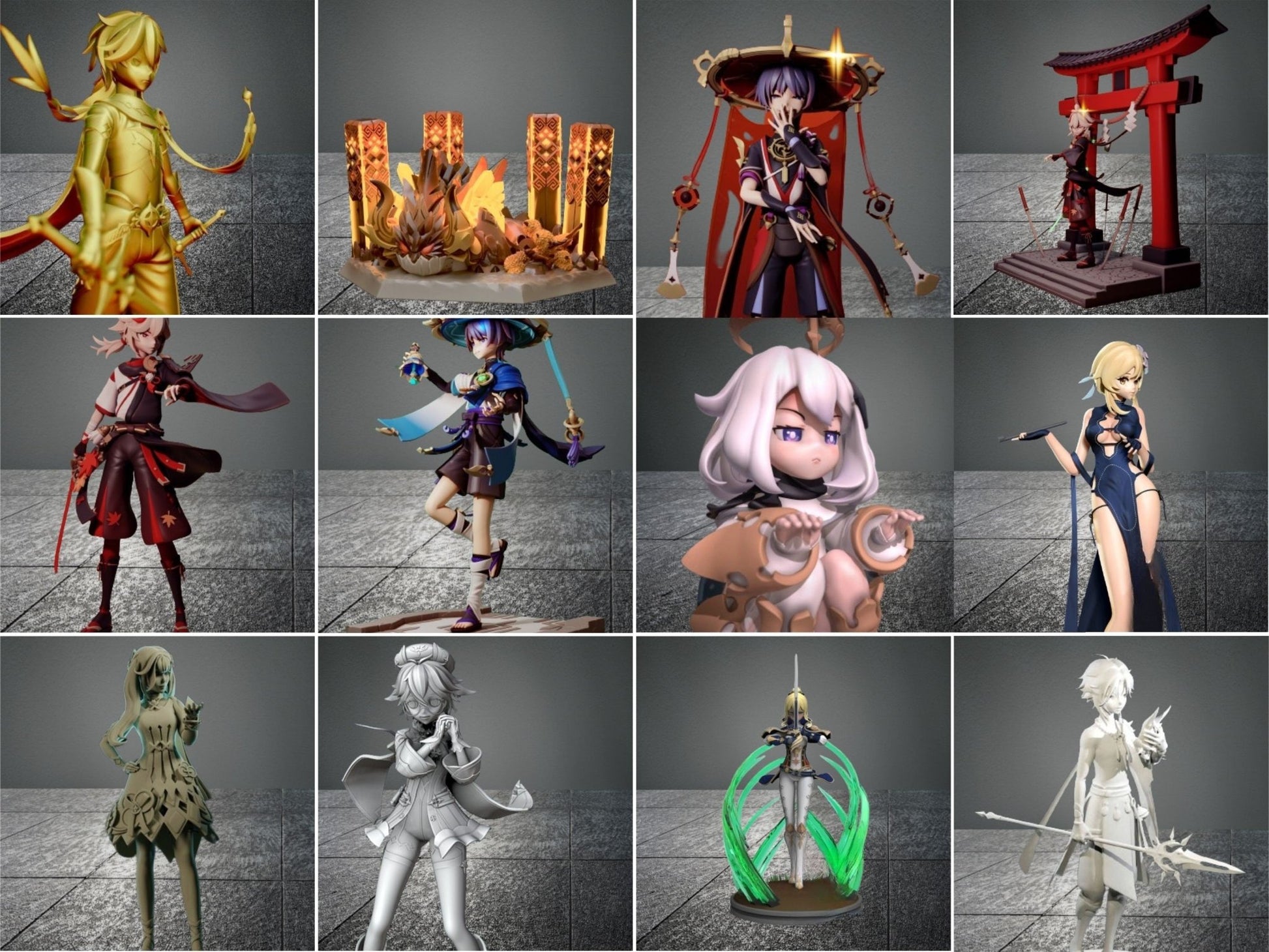 22 Pcs Genshin Impact Anemo Element Character 3D Printing STL File - Anime Figure Pack with Wanderer, Alhaitham, Hu Tao Characters STLRevoxa 3D Design Lab