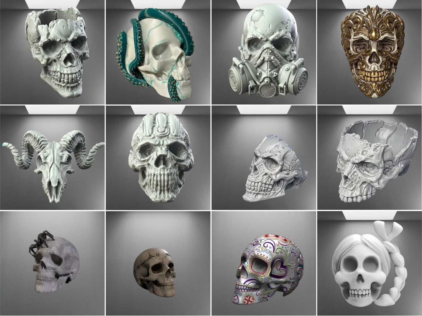 28 Pieces Halloween Skull 3D STL Bundle Pack: Spooky Collection Halloween DecorRevoxa 3D Design Lab