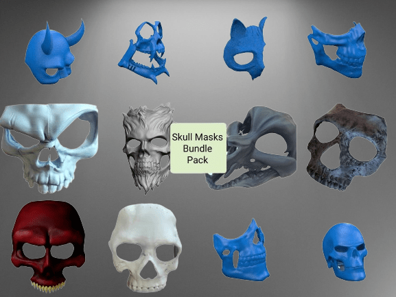 30 Pcs Skull Masks Bundle - 3D Printing STL Files | 3D Print Files | Mask Wearable | STL File | 3D Printable Mask | Cosplay ArtRevoxa 3D Design Lab