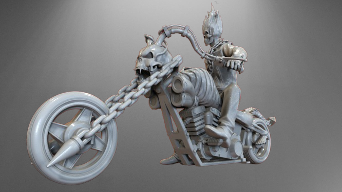 Fiery Ghost Rider with Bike stl jpg